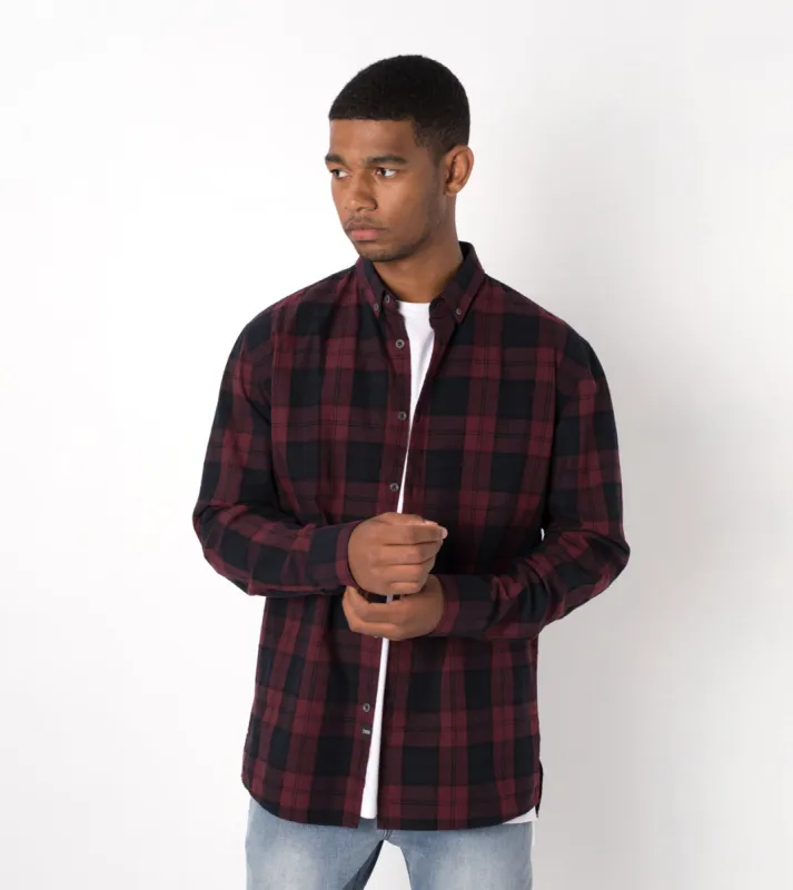 Flannel LS Shirt Black/Port sold by Zanerobe