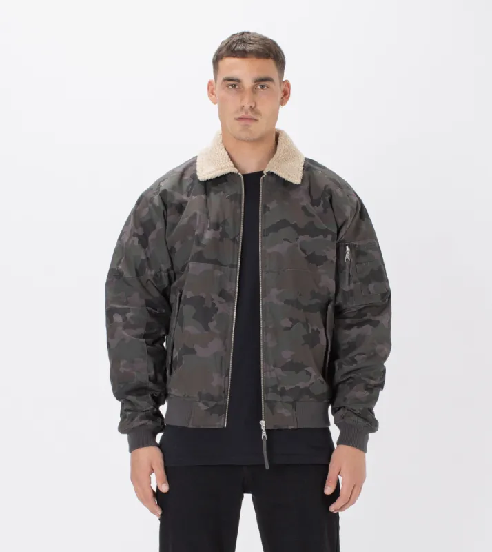 Shearling Militat Bomber Jacket Dk Camo sold by Zanerobe