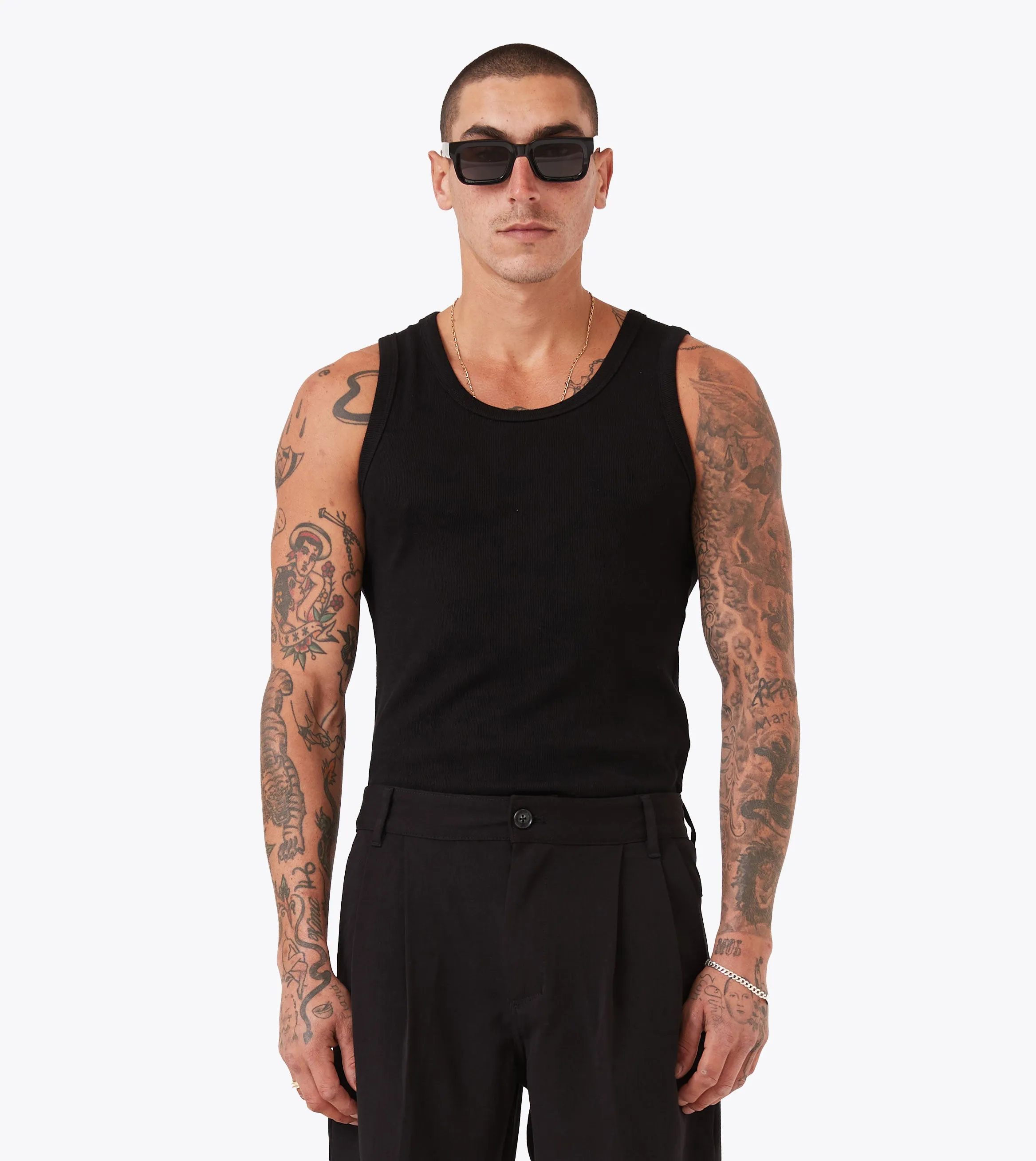 Rib Tank Black sold by Zanerobe