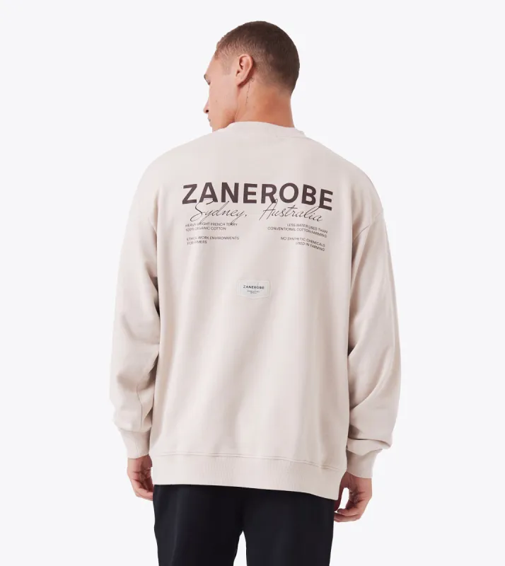 Script Orgo Crewsweat Oat sold by Zanerobe