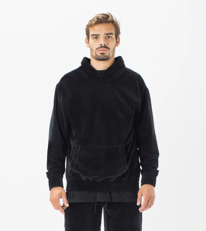 Lowgo Velour Hood Sweat Black sold by Zanerobe