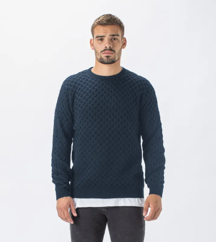 Diamond Crew Knit Navy - Sale sold by Zanerobe