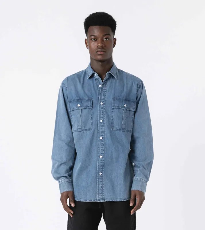 Denim LS Shirt Essential Blue sold by Zanerobe