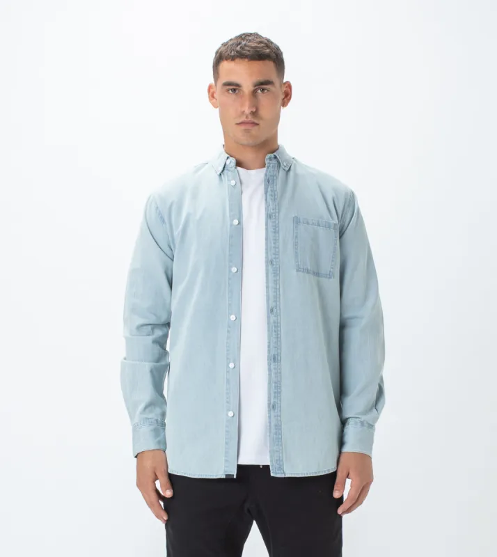 Denim Work LS Shirt Sea Salt sold by Zanerobe