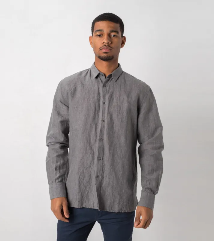 Linen LS Shirt Grey Marle sold by Zanerobe