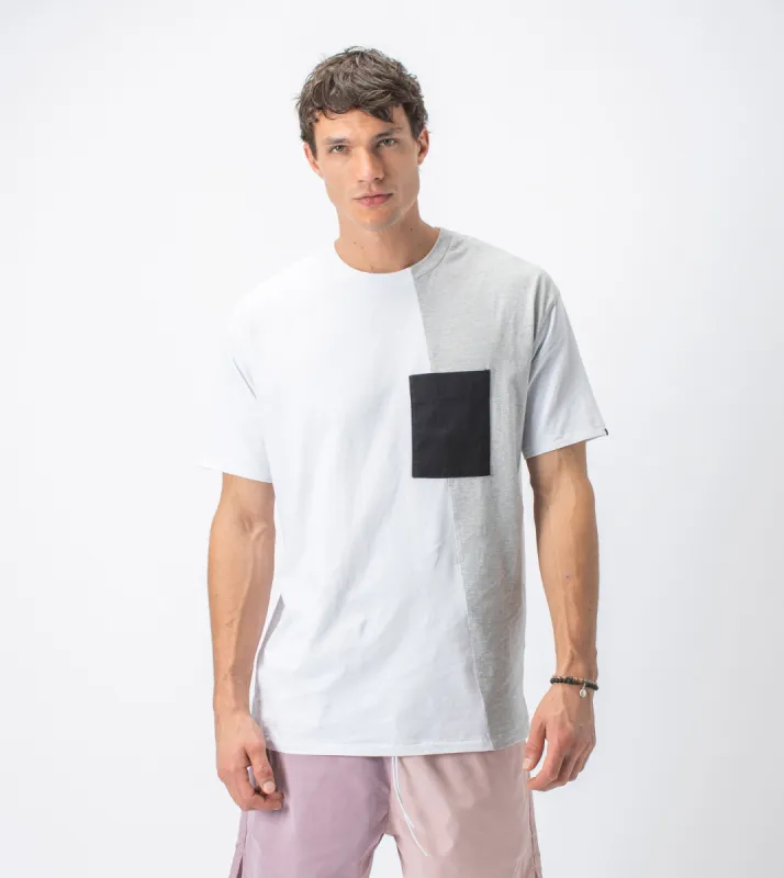 Overlay Box Tee White/Silver Marle sold by Zanerobe