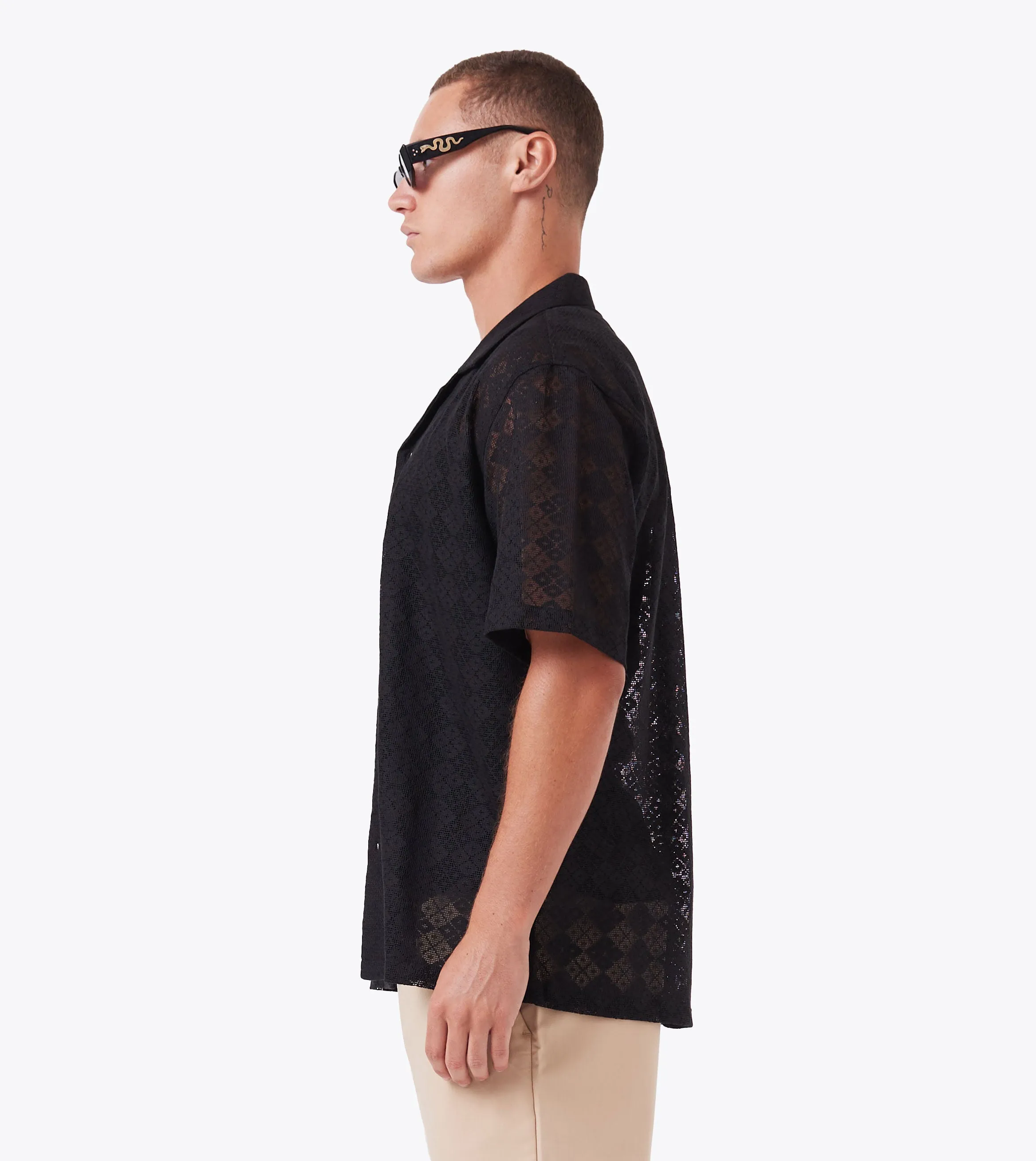 Lace Holiday SS Shirt Black sold by Zanerobe product image thumbnail 4