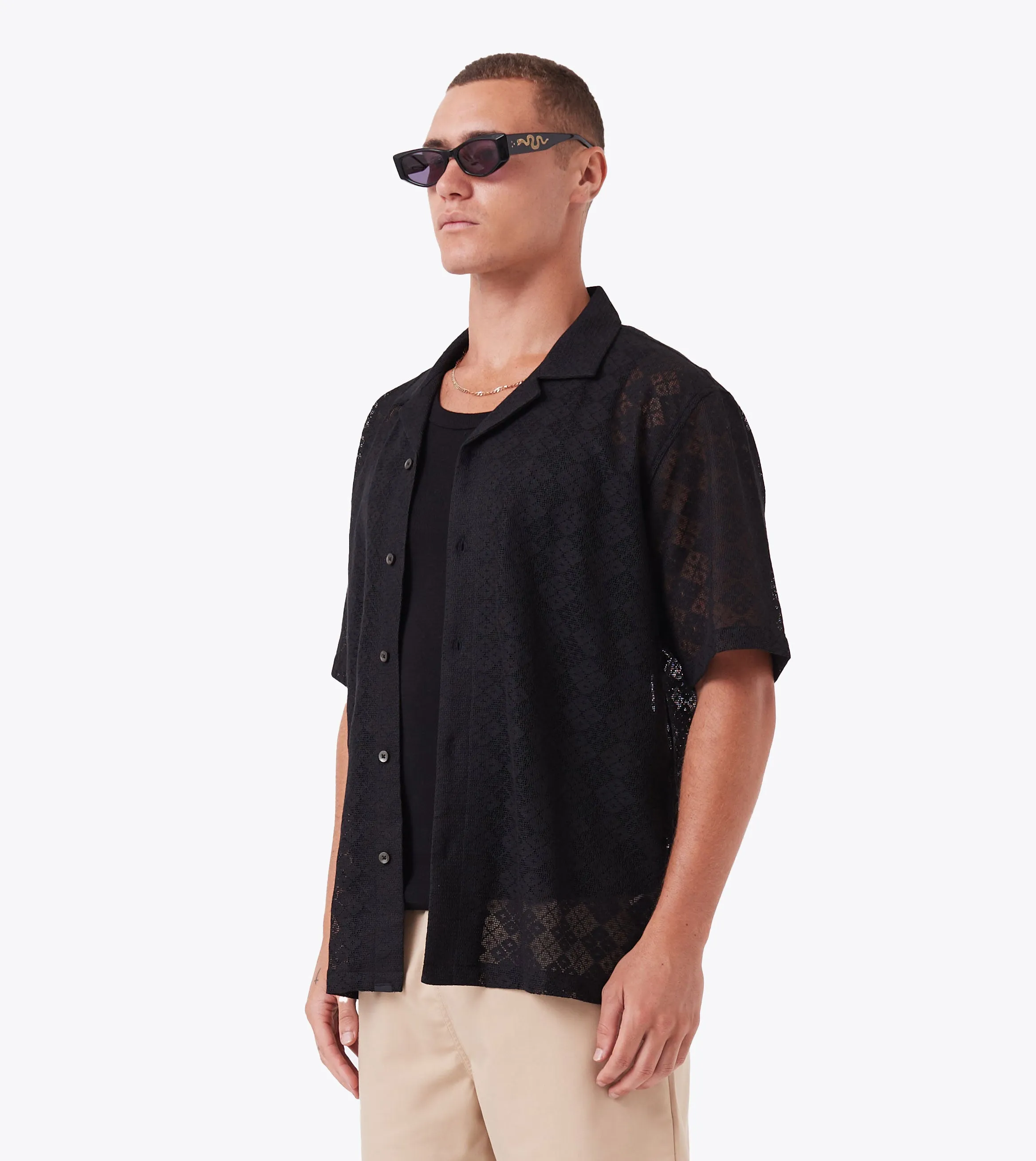 Lace Holiday SS Shirt Black sold by Zanerobe product image thumbnail 3