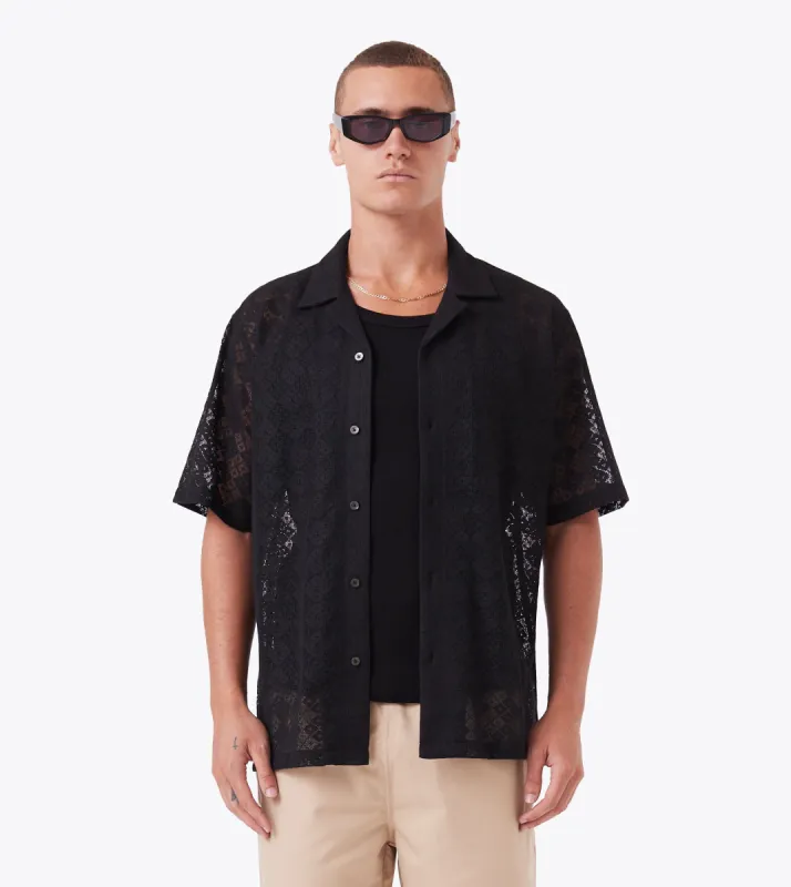 Lace Holiday SS Shirt Black sold by Zanerobe