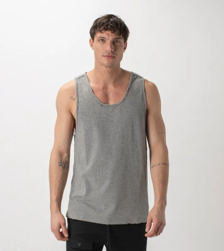 Ripped Rugger Tank Dk Grey Marle sold by Zanerobe