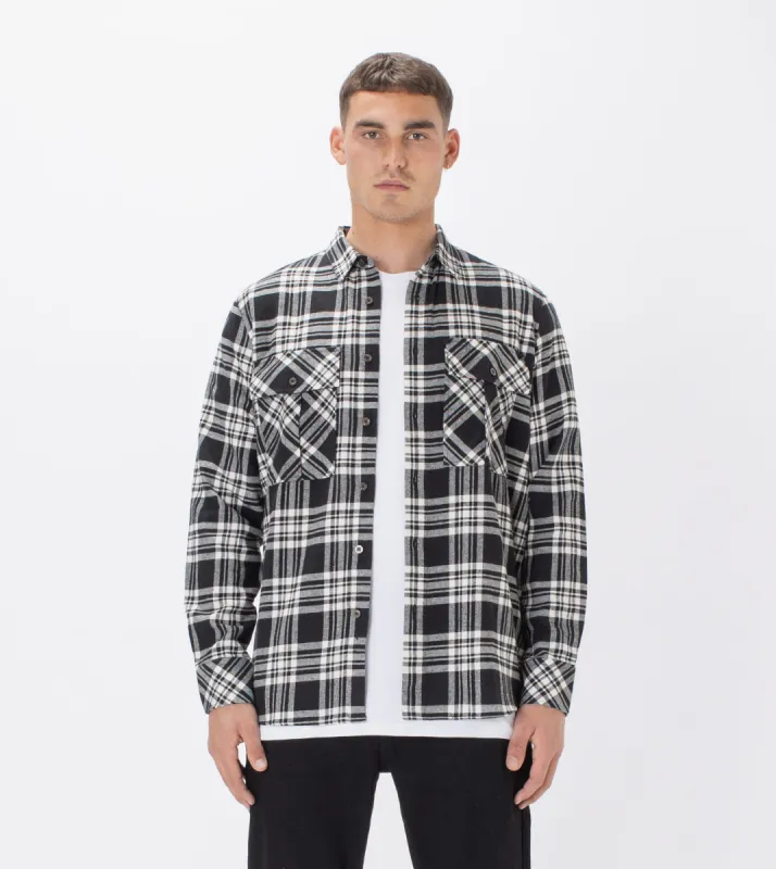 Work Flannel LS Shirt Black/Milk sold by Zanerobe