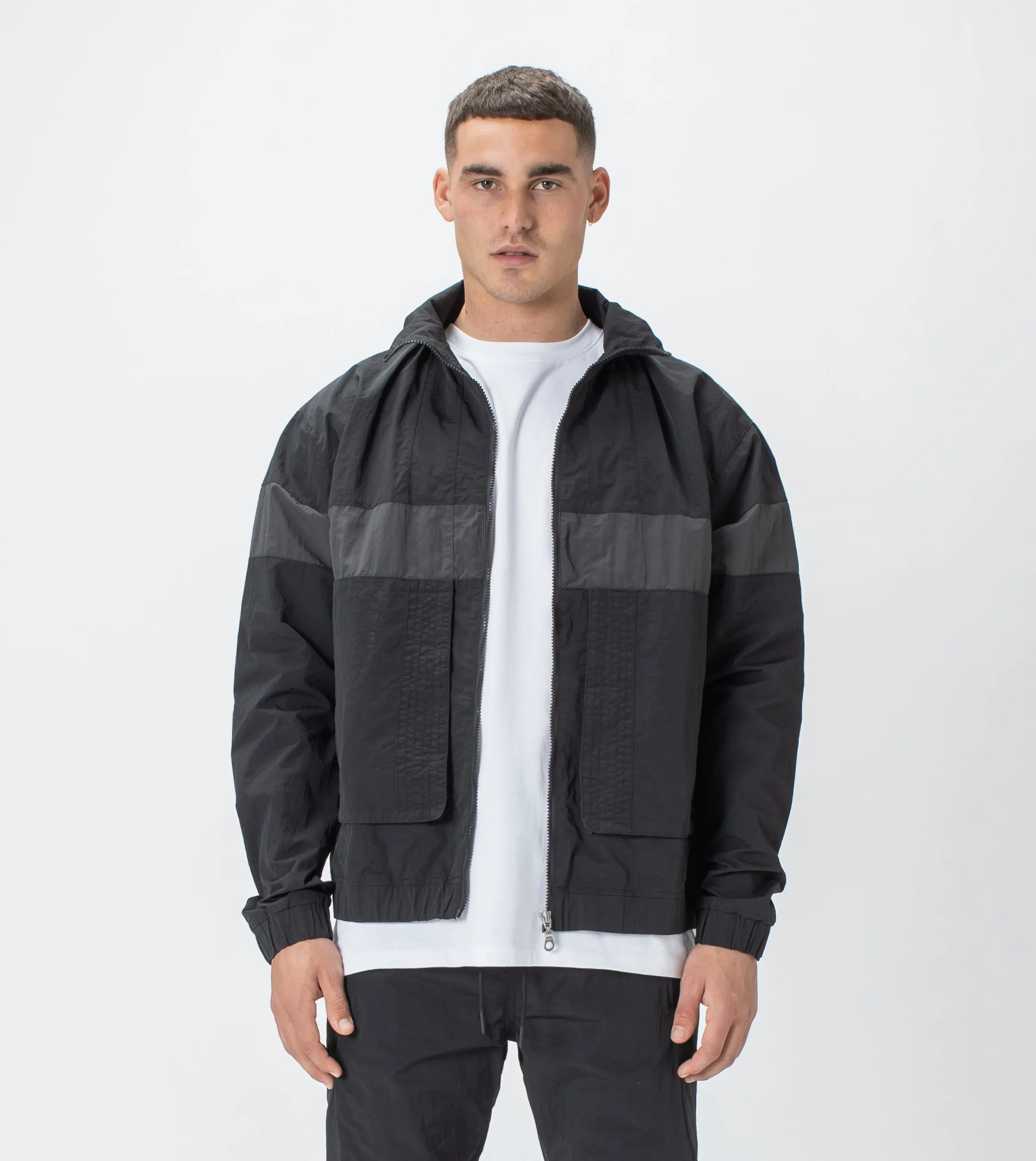 Panel Track Jacket Black/Dk Grey sold by Zanerobe