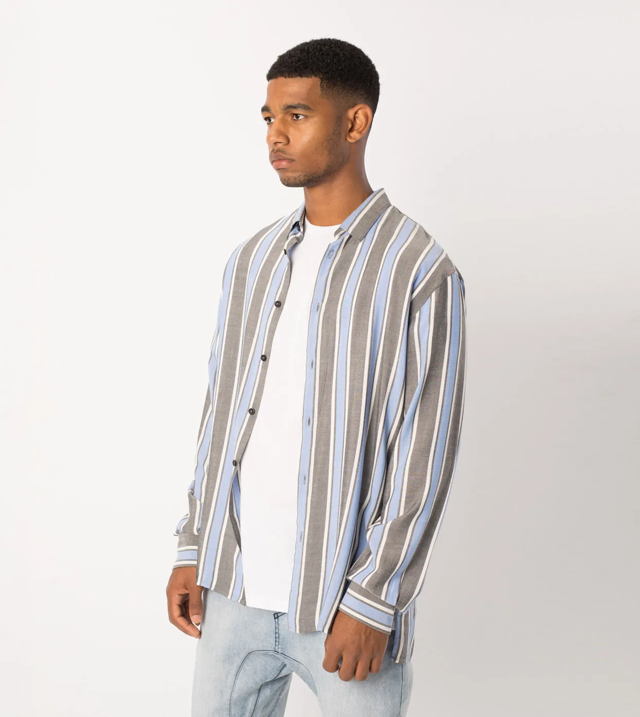 Stripe Rayon LS Shirt Black/Cobalt - Sale sold by Zanerobe product image thumbnail 2