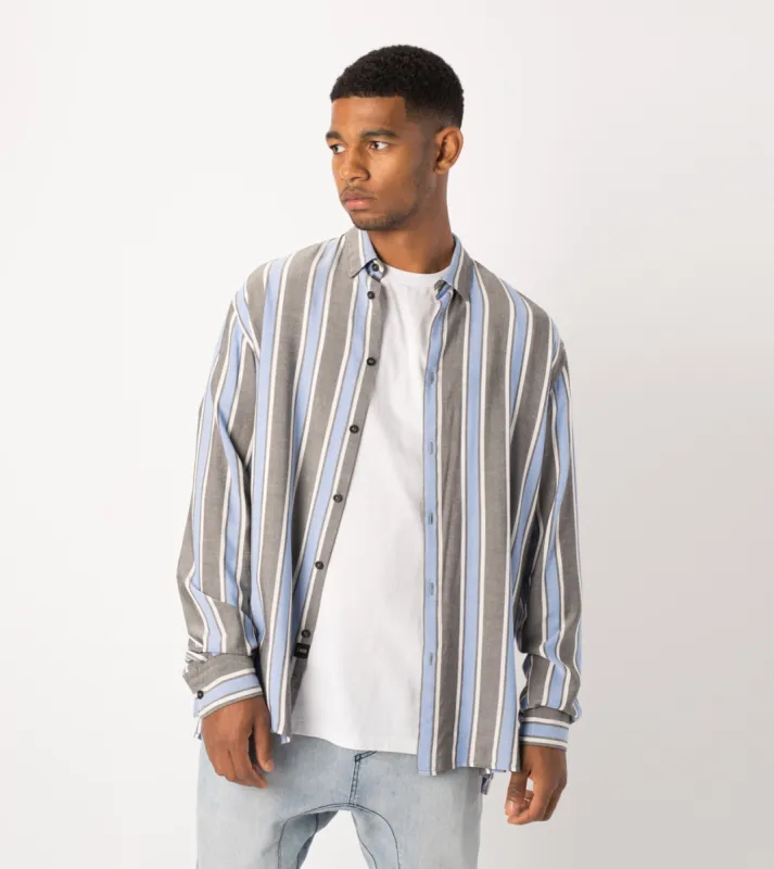 Stripe Rayon LS Shirt Black/Cobalt - Sale sold by Zanerobe