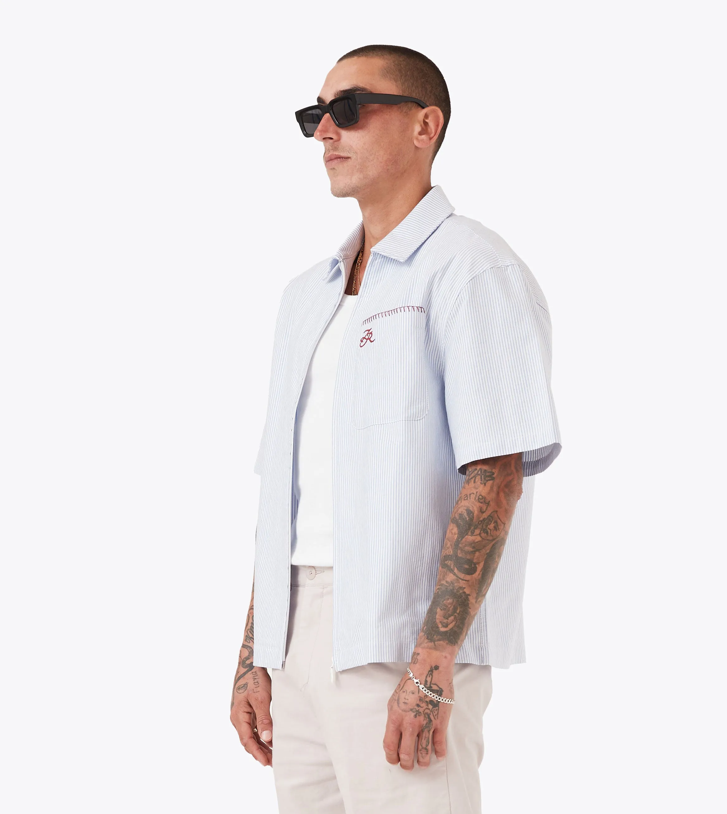 Boxy SS Overshirt 2.0 Blue Stripe sold by Zanerobe product image thumbnail 3