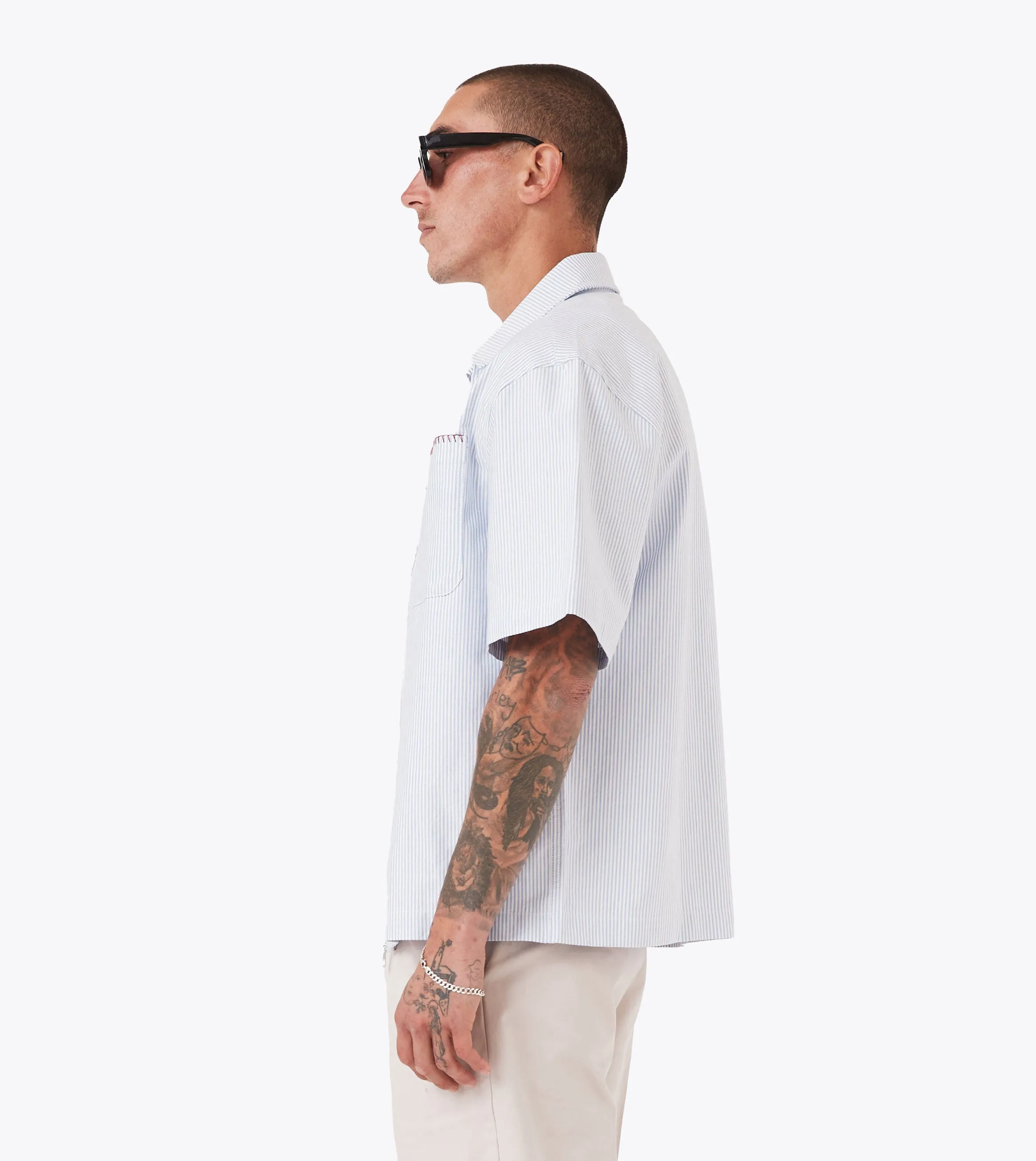 Boxy SS Overshirt 2.0 Blue Stripe sold by Zanerobe product image thumbnail 4