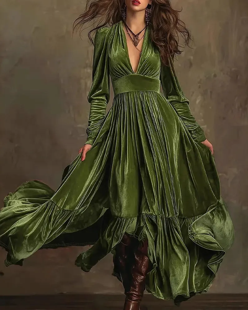 Fashionable Velvet Ruffled Hem Maxi Dress sold by zeagoo product image thumbnail 2