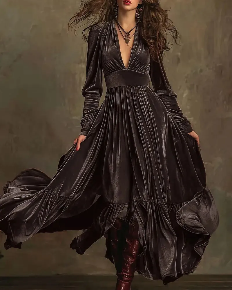 Fashionable Velvet Ruffled Hem Maxi Dress sold by zeagoo product image thumbnail 4