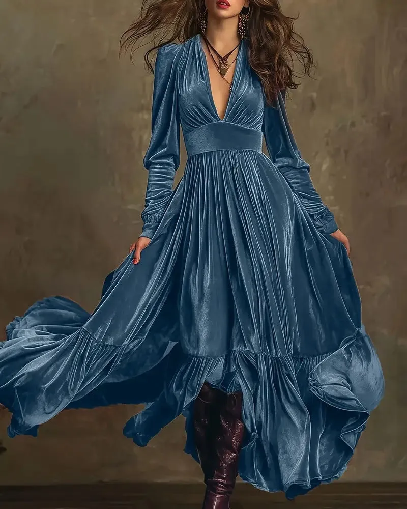 Fashionable Velvet Ruffled Hem Maxi Dress sold by zeagoo product image thumbnail 5