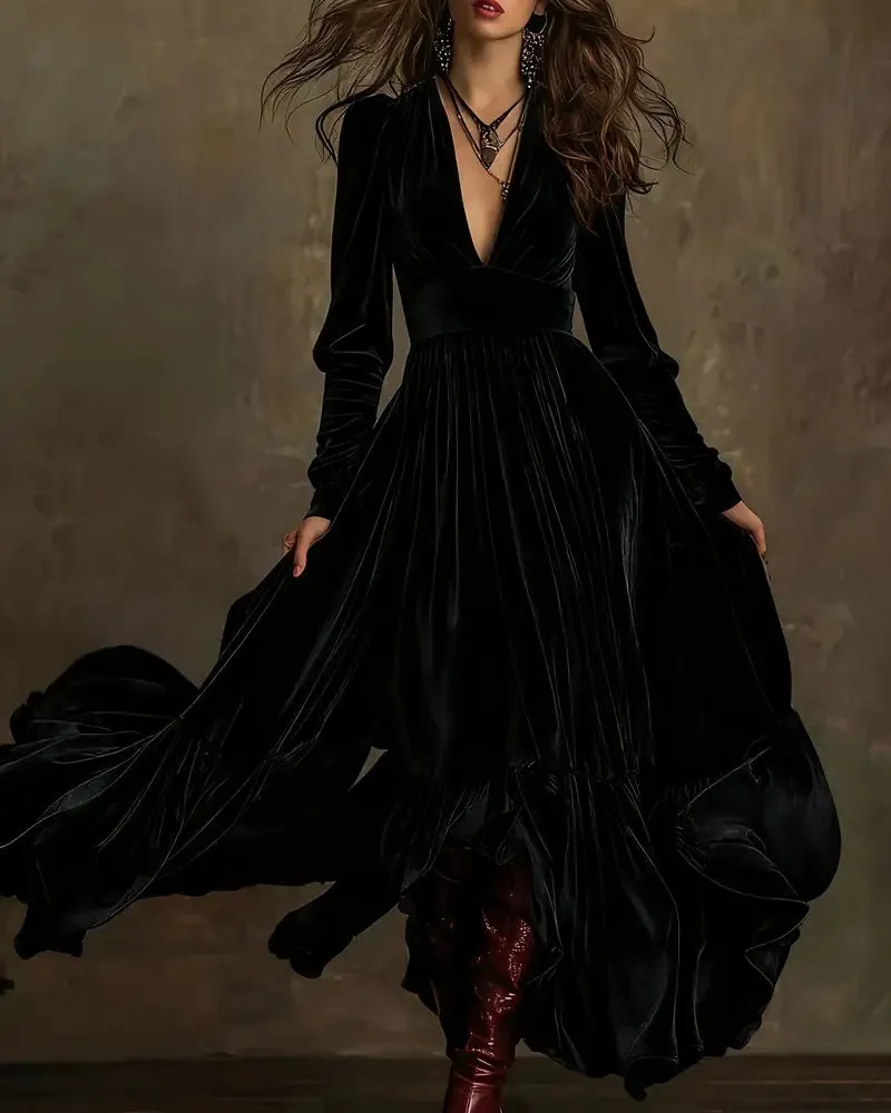 Fashionable Velvet Ruffled Hem Maxi Dress sold by zeagoo product image thumbnail 3