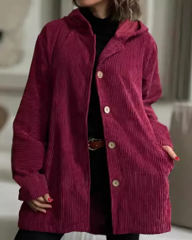 Urban Casual Hooded Corduroy Shirt Jacket sold by zeagoo