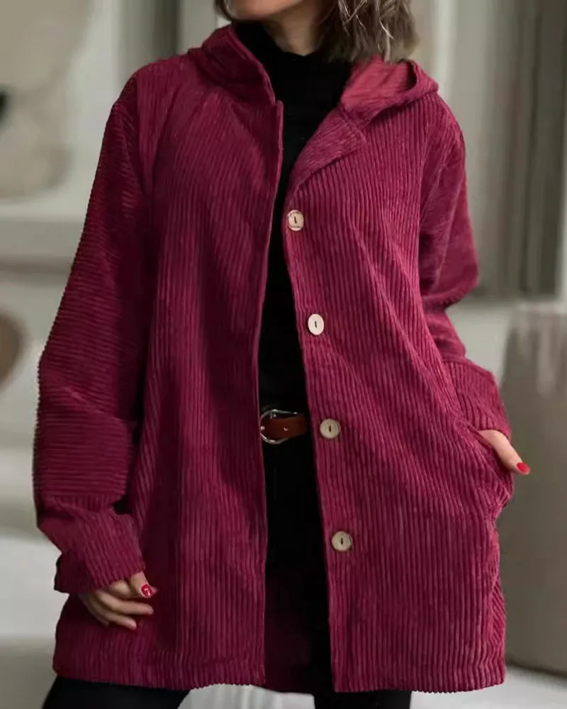 Urban Casual Hooded Corduroy Shirt Jacket sold by zeagoo