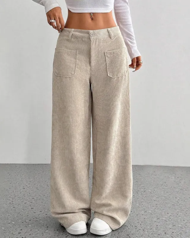Fashion Corduroy Wide Legs Pants sold by zeagoo