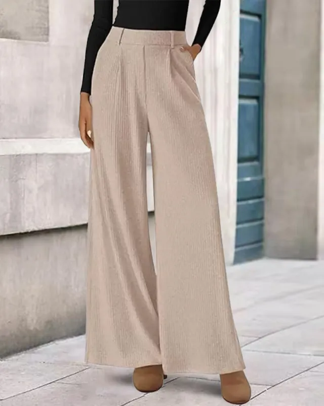 Casual Pit-Stripe Fleece Wide Legs Pants sold by zeagoo