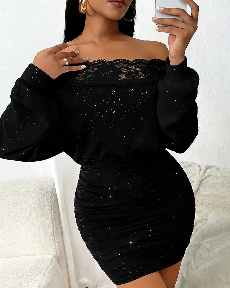 Glitter Off The Shoulder Ruched Bodycon Dress sold by zeagoo product image thumbnail 2