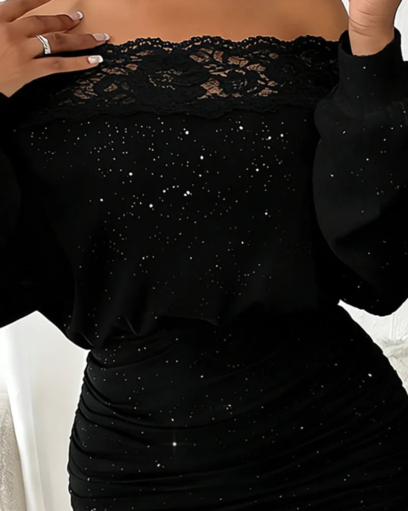 Glitter Off The Shoulder Ruched Bodycon Dress sold by zeagoo product image thumbnail 3