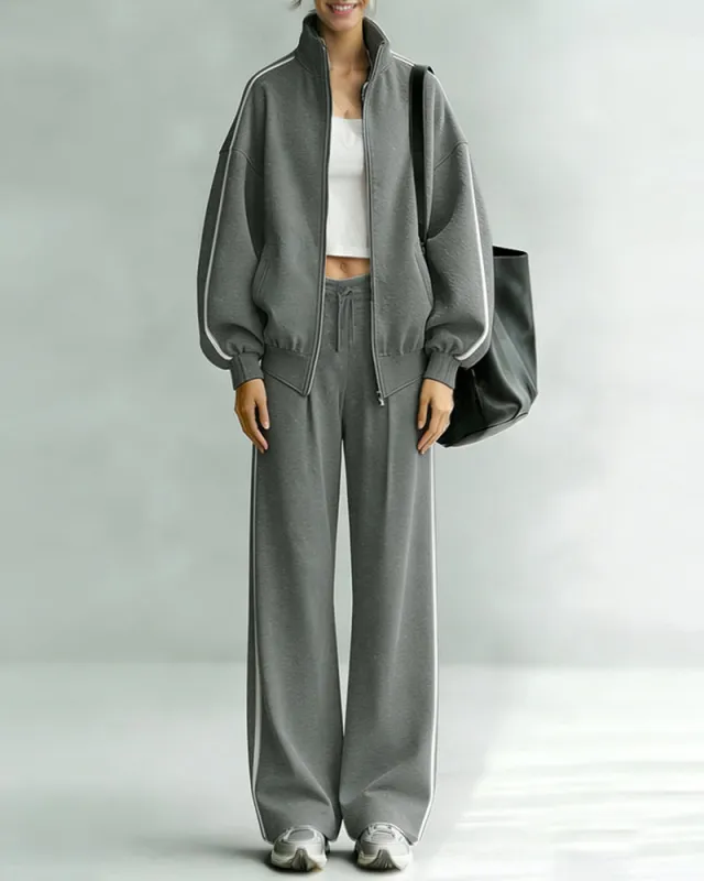 Fall Casual Sweat Jacket Pants Set sold by zeagoo