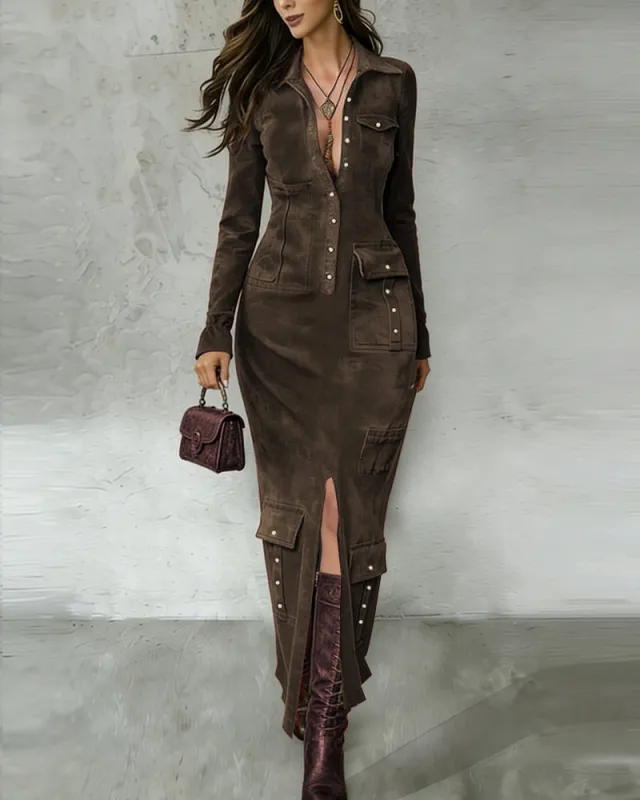 Vintage Designer Suede Bodycon Dress sold by zeagoo