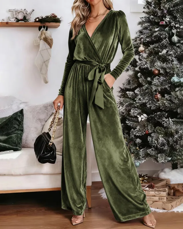 Elegant Long Sleeve Velvet Jumpsuit sold by zeagoo