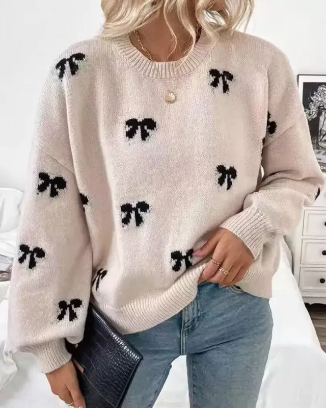 Cute Bow Tie Knitted Pullover Sweater sold by zeagoo