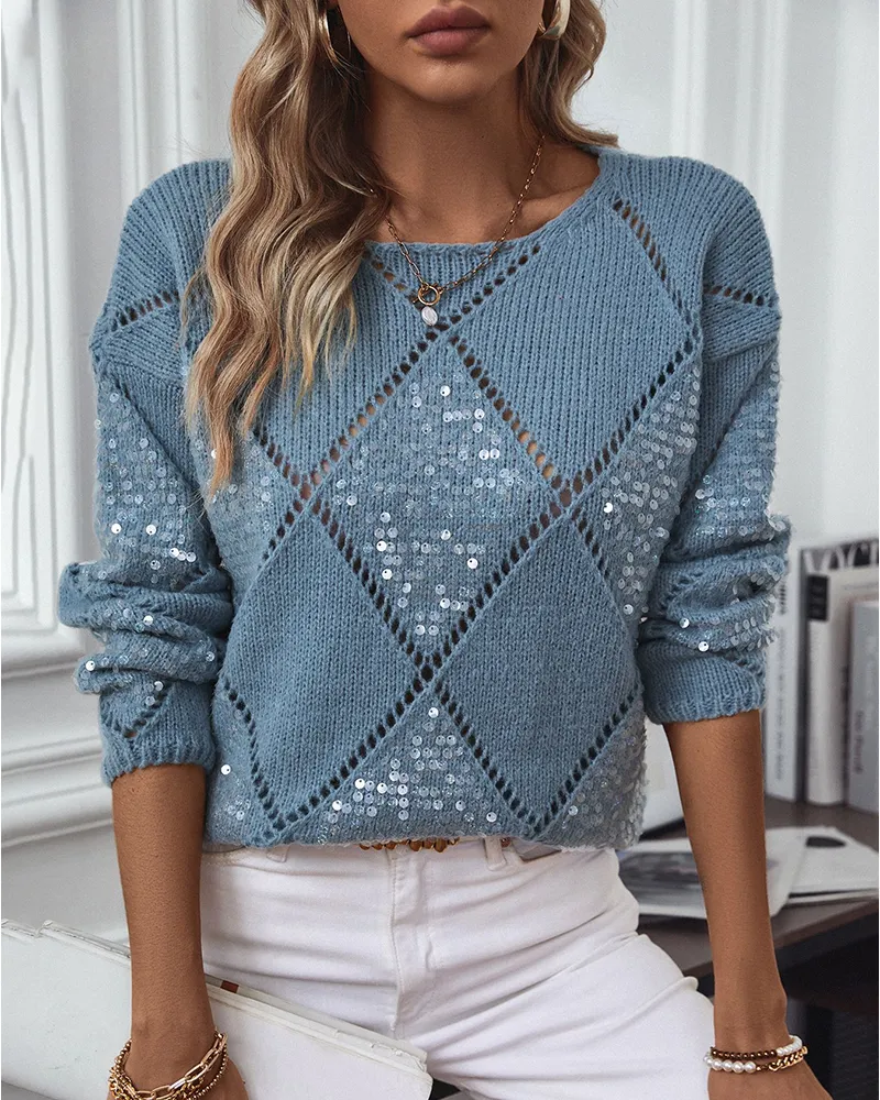 Fashion Knit Hollow Out Sequins Sweater sold by zeagoo product image thumbnail 3