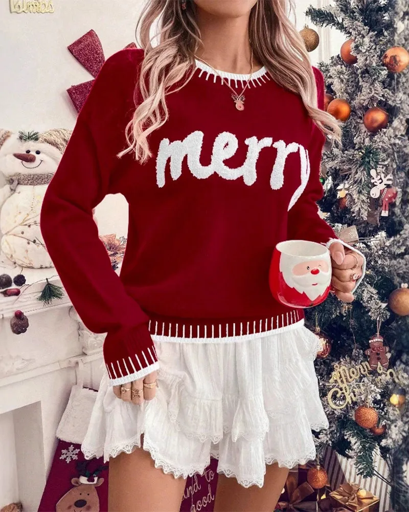 Zeagoo Contrast Edge Drop Shoulder Christmas Sweater sold by zeagoo product image thumbnail 2