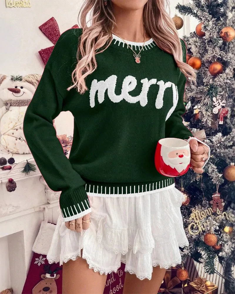 Zeagoo Contrast Edge Drop Shoulder Christmas Sweater sold by zeagoo