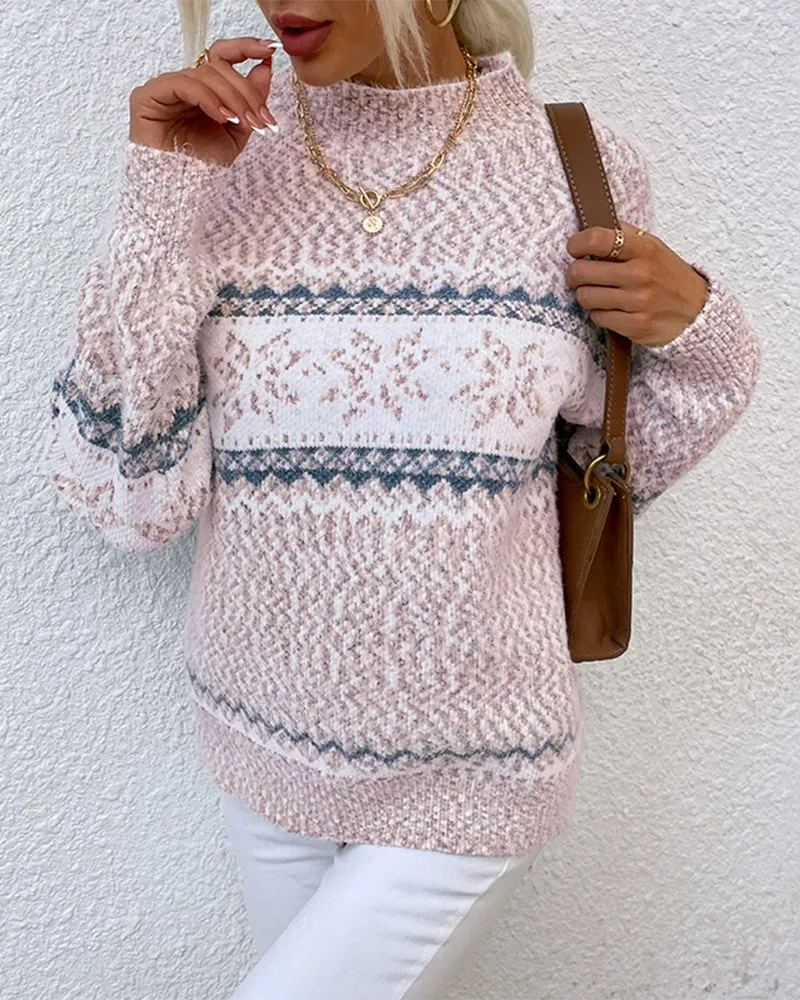 Half Turtleneck Snowflake Pullover Sweater sold by zeagoo product image thumbnail 5