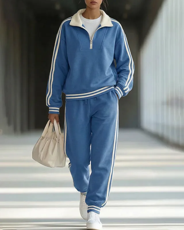 Sporty Side Stripe Sweatsuit Set sold by zeagoo