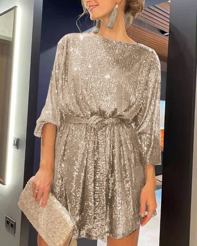 Casual Loose Sequin Party Dress sold by zeagoo