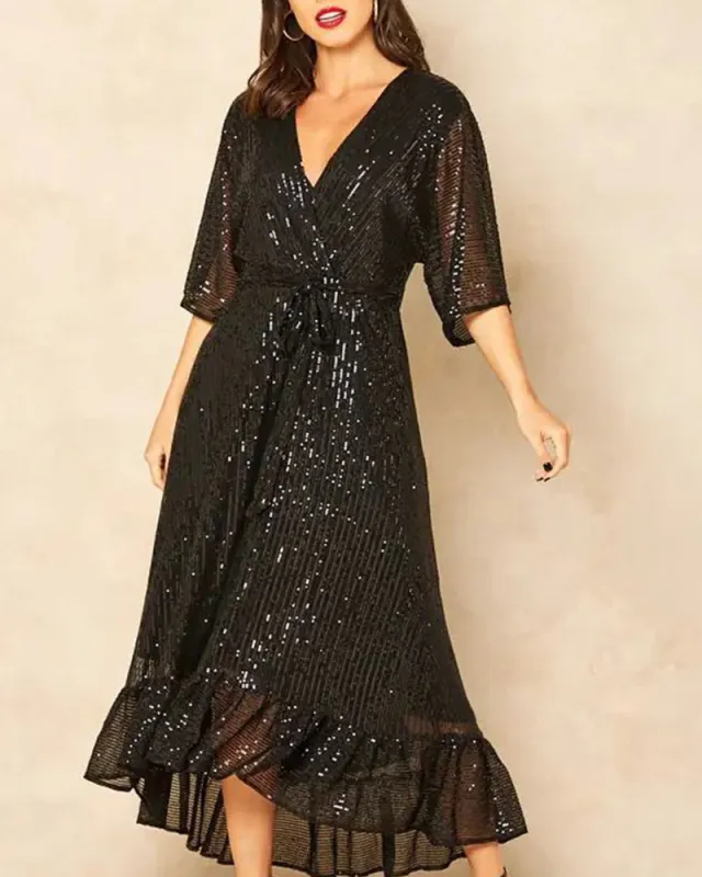 Sparkly Ruffled Hem A-Line Midi Dress made by zeagoo