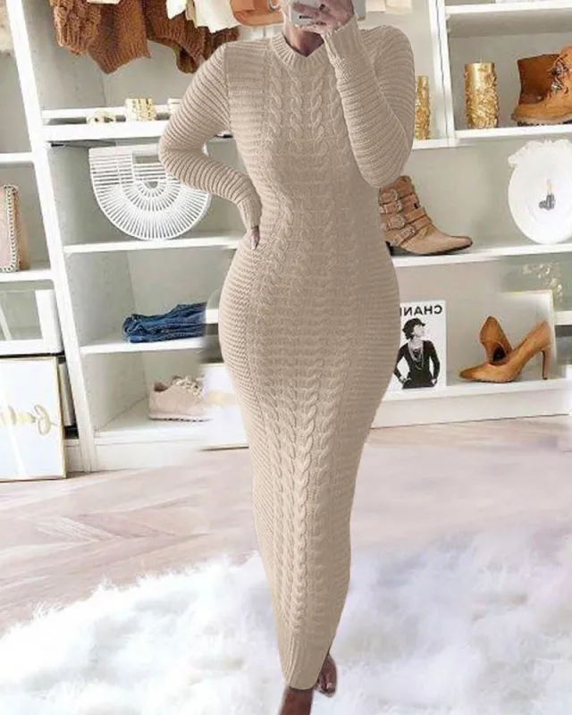Zeagoo Women's Cable Knit Long Sleeves Knit Dress made by zeagoo