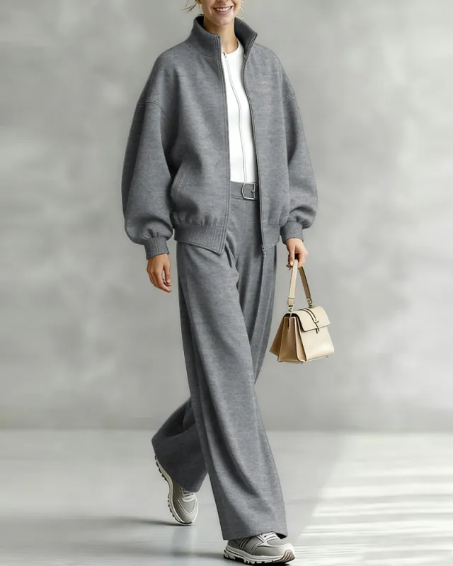 Versatile Casual Tweed Jacket Pants Set sold by zeagoo