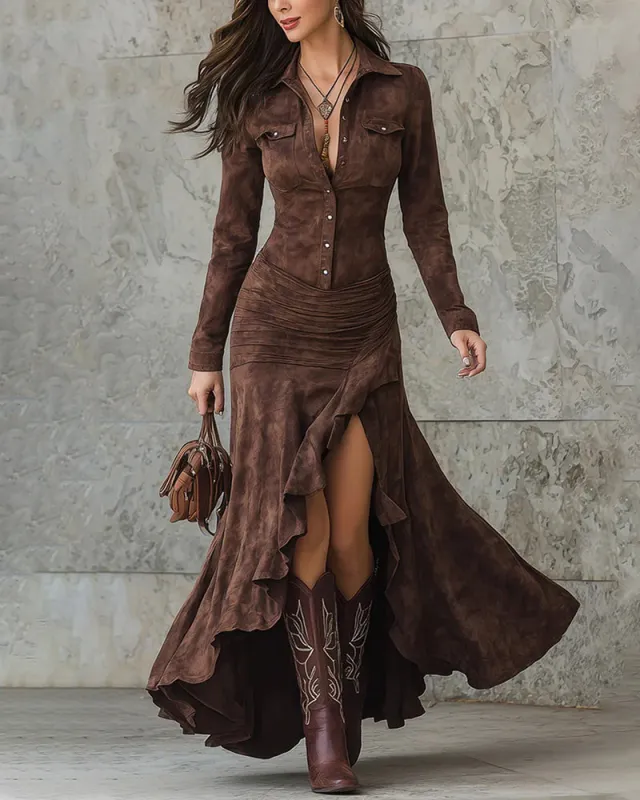 Vintage Slit Design Maxi Dress sold by zeagoo