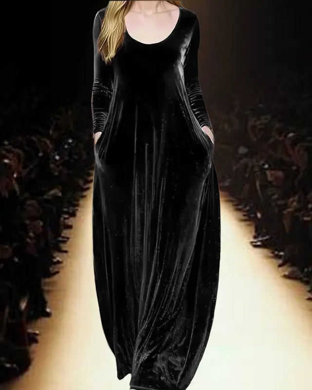 Casual Loose Fit Velvet Maxi Dress sold by zeagoo