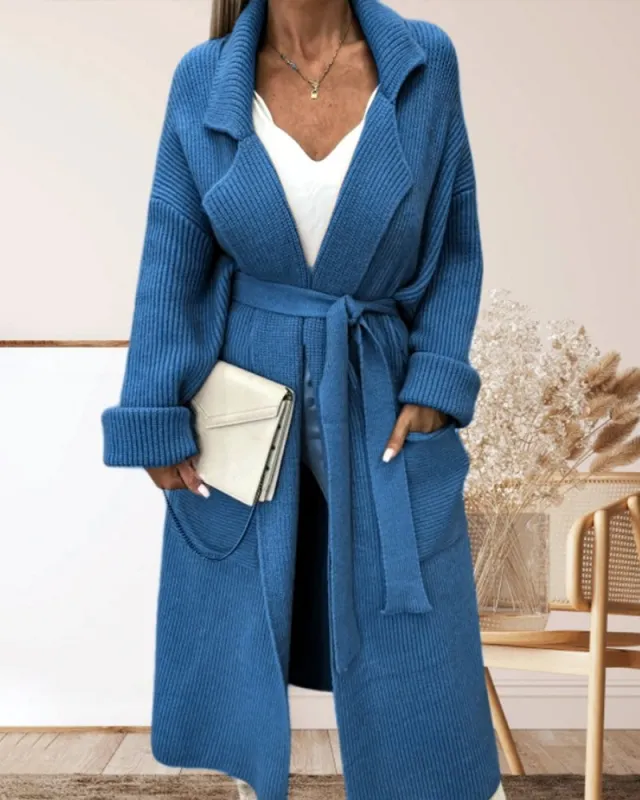 Daily Long Chunky Belted Knit Cardigan sold by zeagoo
