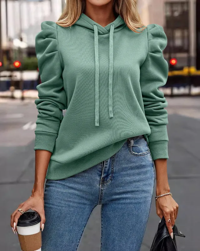 Stylish Puff Sleeve Fleece Hoodie sold by zeagoo