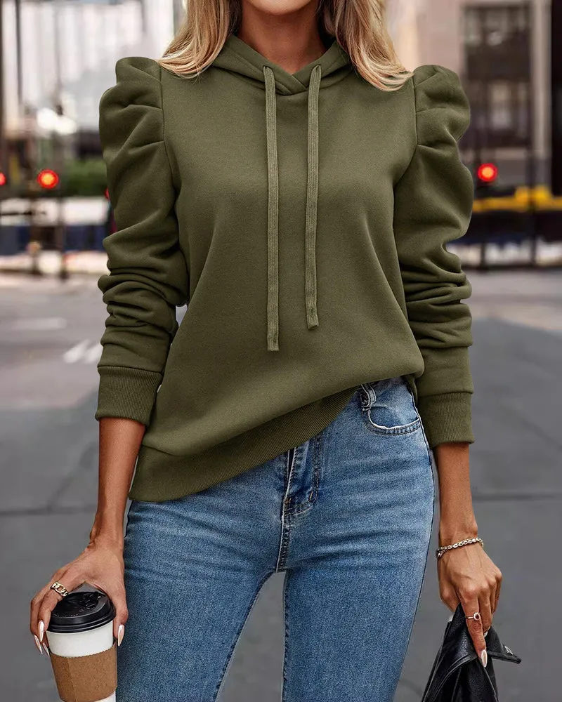 Stylish Puff Sleeve Fleece Hoodie sold by zeagoo product image thumbnail 2