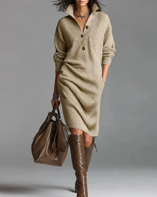 Elegant Pullover Knit Midi Dress sold by zeagoo