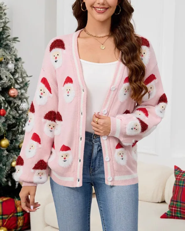 Relaxed Fit Santa Pattern Knit Cardigan made by zeagoo